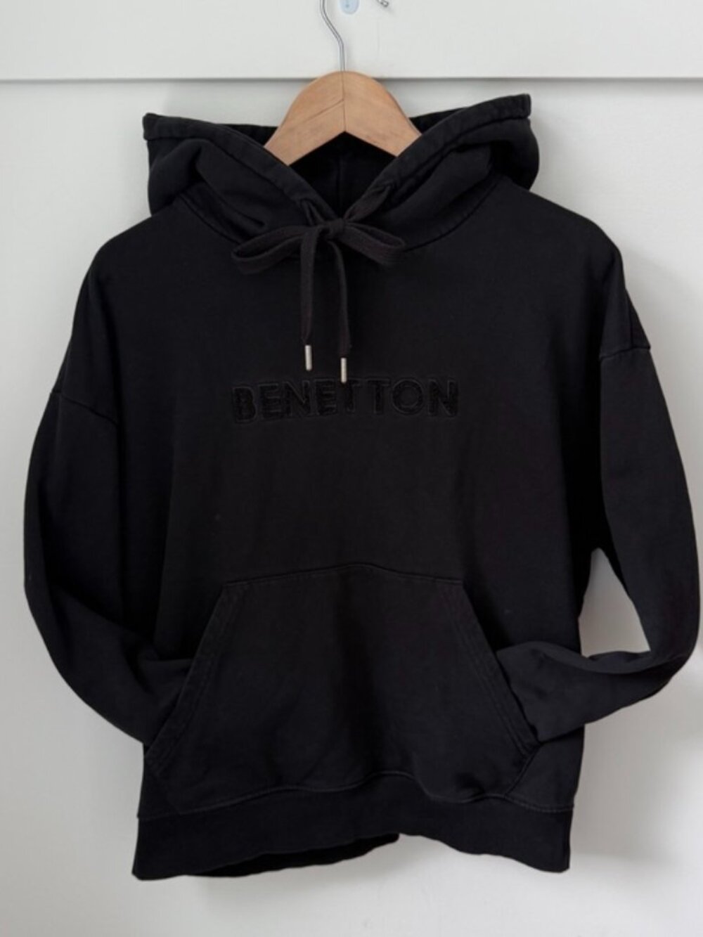 UNITED COLORS OF BENETTON Black Tonal Embroidered Logo Hoodie - Men's Small